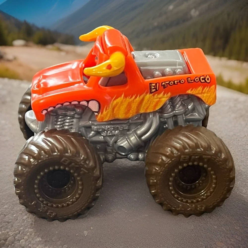 Monster Jam MINI EL TORO LOCO Truck Orange with BROWN Tires Hot Wheels Toy 1.5
